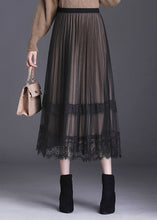 Load image into Gallery viewer, French Black Lace Patchwork Pleated Wear on both sides Fall Skirt