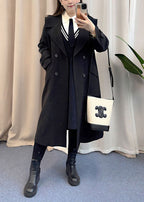 French Black Oversized Double Breast Spandex Trench Coat Fall
