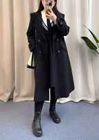 French Black Oversized Double Breast Spandex Trench Coat Fall