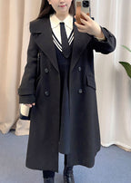 French Black Oversized Double Breast Spandex Trench Coat Fall