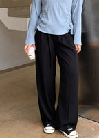 French Black Oversized Draping Spandex Wide Leg Pants Fall