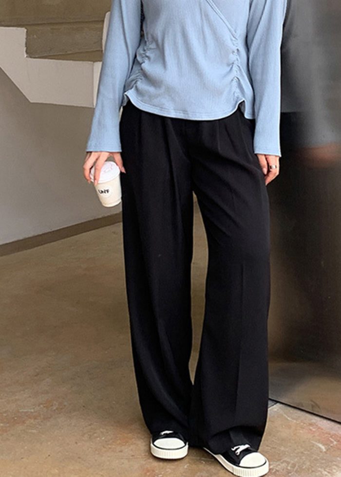 French Black Oversized Draping Spandex Wide Leg Pants Fall