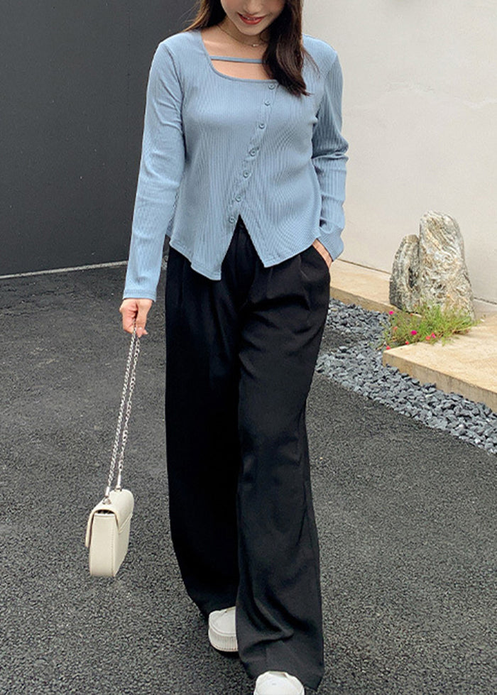 French Black Oversized Draping Spandex Wide Leg Pants Fall