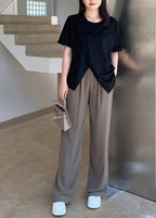 French Black Oversized Draping Spandex Wide Leg Pants Fall