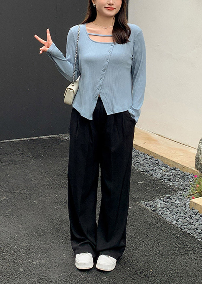 French Black Oversized Draping Spandex Wide Leg Pants Fall