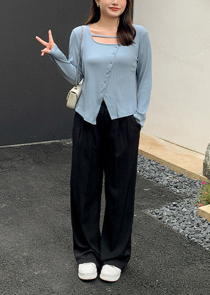 French Black Oversized Draping Spandex Wide Leg Pants Fall