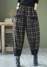 Load image into Gallery viewer, French Black Plaid Patchwork denim Pants Spring