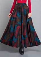 French Black Print Circle Thick A Line Fall Winter Skirts