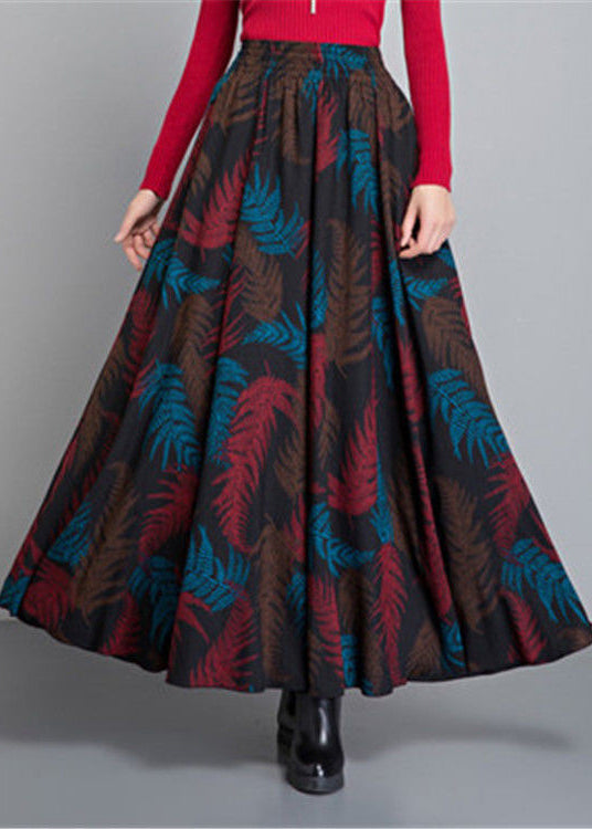French Black Print Circle Thick A Line Fall Winter Skirts