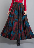 French Black Print Circle Thick A Line Fall Winter Skirts