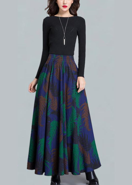 French Black Print Circle Thick A Line Fall Winter Skirts