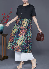 Load image into Gallery viewer, French Black Ruffled Patchwork Print Silk Dress Summer