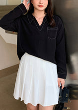 Load image into Gallery viewer, French Black V Neck Draping Spandex Shirt Top Fall