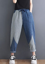 Load image into Gallery viewer, French Blue Asymmetrical Patchwork Drawstring Elastic Waist Denim Crop Pants Spring