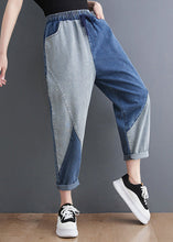 Load image into Gallery viewer, French Blue Asymmetrical Patchwork Drawstring Elastic Waist Denim Crop Pants Spring