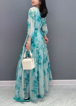 Load image into Gallery viewer, French Blue O Neck Ruffled Patchwork Long Chiffon Dress Summer