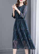 Load image into Gallery viewer, French Blue Ruffled Print Chiffon Cinched Dress Bracelet Sleeve