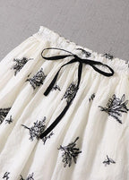 French Blue tie waist Embroideried Fall Pockets Skirt