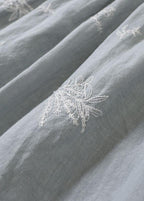 French Blue tie waist Embroideried Fall Pockets Skirt