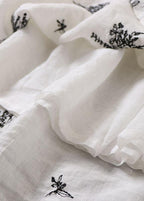 French Blue tie waist Embroideried Fall Pockets Skirt