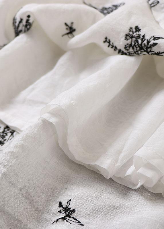 French Blue tie waist Embroideried Fall Pockets Skirt