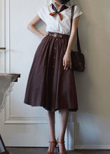Load image into Gallery viewer, French Coffee High Waist Single Breasted Cotton A Line Skirts Spring