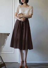 Load image into Gallery viewer, French Coffee High Waist Single Breasted Cotton A Line Skirts Spring