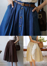 Load image into Gallery viewer, French Coffee High Waist Single Breasted Cotton A Line Skirts Spring