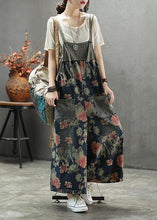 Load image into Gallery viewer, French Dark color Print Patchwork Pockets denim Outfits Rompers