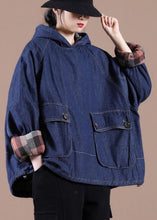 Load image into Gallery viewer, French Denim Blue Clothes For Women Hooded Pockets Oversized Spring Tops