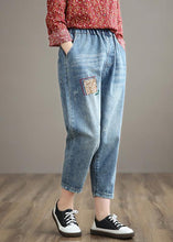 Load image into Gallery viewer, French Denim Blue High Waist Plus Size Clothing Spring Elastic Waist Patchwork Women Trousers