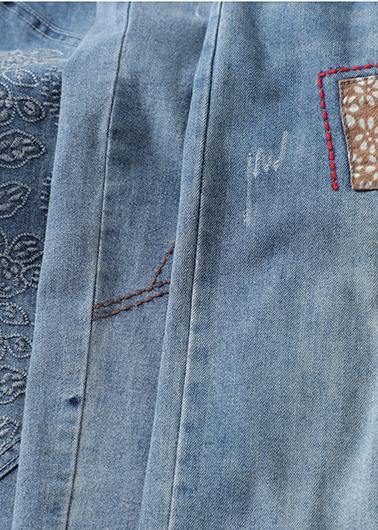 French Denim Blue High Waist Plus Size Clothing Spring Elastic Waist Patchwork Women Trousers