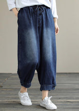 Load image into Gallery viewer, French Denim Blue Pants Plus Size Spring Elastic Waist Pockets Inspiration Women Pants