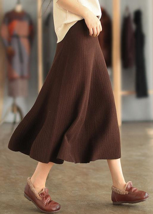 French Elastic Waist Cinched Spring Quilting Clothes Chocolate Plus Size Skirt