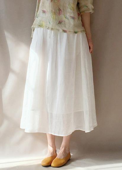 French Elastic Waist Large Hem Tunics Pattern White Traveling Dresses