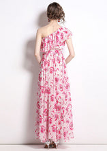 Load image into Gallery viewer, French Floral One-Shoulder Print Patchwork Chiffon Beach Dresses Summer