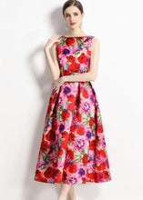 Load image into Gallery viewer, French Floral Print Wrinkled Patchwork Chiffon A Line Skirts Sleeveless