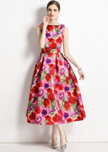 Load image into Gallery viewer, French Floral Print Wrinkled Patchwork Chiffon A Line Skirts Sleeveless