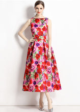 Load image into Gallery viewer, French Floral Print Wrinkled Patchwork Chiffon A Line Skirts Sleeveless