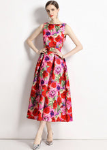 Load image into Gallery viewer, French Floral Print Wrinkled Patchwork Chiffon A Line Skirts Sleeveless