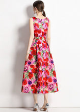 Load image into Gallery viewer, French Floral Print Wrinkled Patchwork Chiffon A Line Skirts Sleeveless