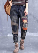 Load image into Gallery viewer, French Grey Embroideried Girl Pockets Patchwork Denim Pants Spring