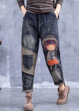 Load image into Gallery viewer, French Grey Embroideried Girl Pockets Patchwork Denim Pants Spring