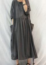 Load image into Gallery viewer, French Grey Oversized Patchwork Drawstring Wrinkled Cotton Dress Half Sleeve