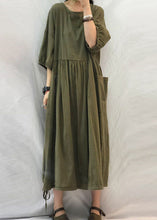 Load image into Gallery viewer, French Grey Oversized Patchwork Drawstring Wrinkled Cotton Dress Half Sleeve