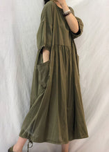 Load image into Gallery viewer, French Grey Oversized Patchwork Drawstring Wrinkled Cotton Dress Half Sleeve