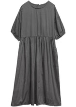 Load image into Gallery viewer, French Grey Oversized Patchwork Drawstring Wrinkled Cotton Dress Half Sleeve