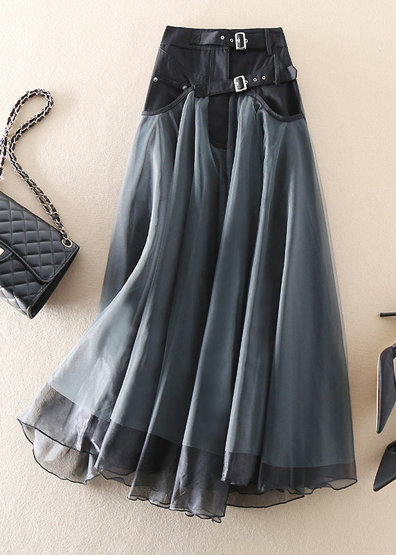 French Green fashion Patchwork Tulle Skirts Spring