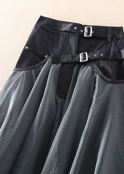 French Green fashion Patchwork Tulle Skirts Spring