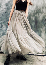 Load image into Gallery viewer, French Grey zippered Retro Mid Length Mesh Skirt